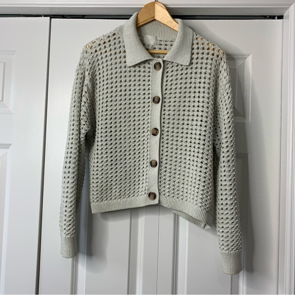 H&M Sweaters - H&M Beige Button-Up Open Knit Cardigan Size US M